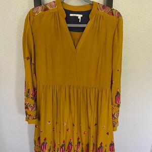 Anthropologie Floreat Raella Dress Mustard Color